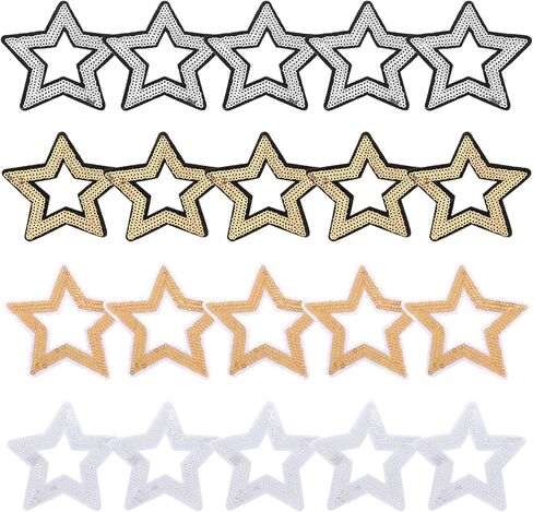 20pcs Hollow Star Iron on Patches Embroidered Decorative Sequin Shiny Star Sew on Patches Applique Repair Patch DIY Crafts for Clothing Jeans Pants Dress Backpack Hat in Kuwait