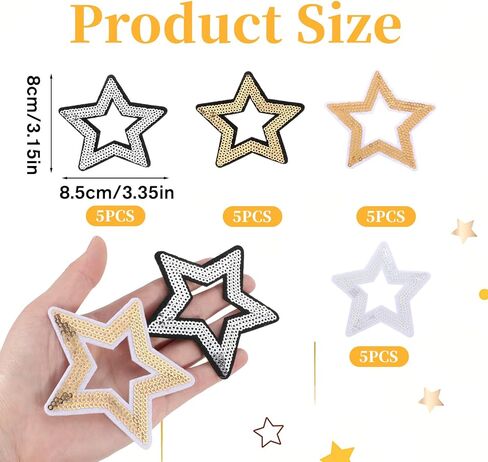 20pcs Hollow Star Iron on Patches Embroidered Decorative Sequin Shiny Star Sew on Patches Applique Repair Patch DIY Crafts for Clothing Jeans Pants Dress Backpack Hat in Kuwait
