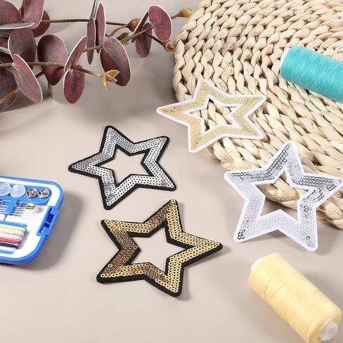 20pcs Hollow Star Iron on Patches Embroidered Decorative Sequin Shiny Star Sew on Patches Applique Repair Patch DIY Crafts for Clothing Jeans Pants Dress Backpack Hat in Kuwait