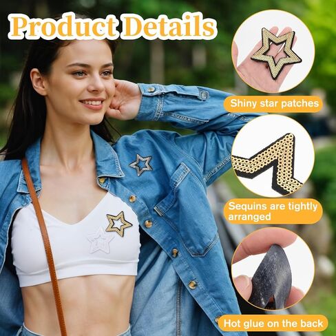 20pcs Hollow Star Iron on Patches Embroidered Decorative Sequin Shiny Star Sew on Patches Applique Repair Patch DIY Crafts for Clothing Jeans Pants Dress Backpack Hat in Kuwait
