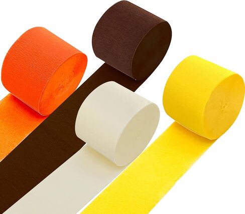 Fuguir 4 Rolls Fall Crepe Paper Paperers الأصفر البيج البرتقالي البني الحرف الحافلة الحفلات الحفلات Garland لحصاد خريف عيد الشكر عيد الشكر لوازم حفلة (1.8 بوصة × 82 قدم/لفة) in Kuwait
