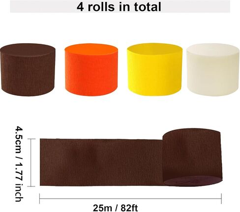 Fuguir 4 Rolls Fall Crepe Paper Paperers الأصفر البيج البرتقالي البني الحرف الحافلة الحفلات الحفلات Garland لحصاد خريف عيد الشكر عيد الشكر لوازم حفلة (1.8 بوصة × 82 قدم/لفة) in Kuwait