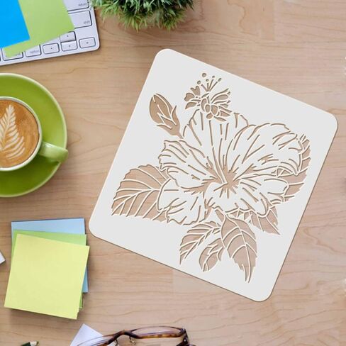 إصبع Hibiscus رسم الطلاء أذرع الطلاء (11.8 × 11.8 بوصة) الإستنسل البلاستيكية للديكور على الخشب والأرضية والجدار والنسيج in Saudi Arabia