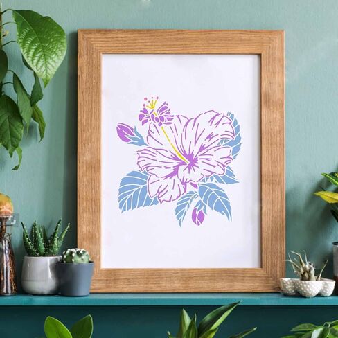 إصبع Hibiscus رسم الطلاء أذرع الطلاء (11.8 × 11.8 بوصة) الإستنسل البلاستيكية للديكور على الخشب والأرضية والجدار والنسيج in Saudi Arabia