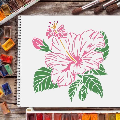 إصبع Hibiscus رسم الطلاء أذرع الطلاء (11.8 × 11.8 بوصة) الإستنسل البلاستيكية للديكور على الخشب والأرضية والجدار والنسيج in Saudi Arabia