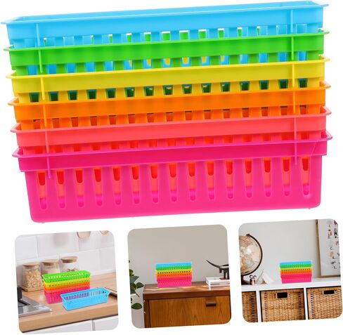 NUOBESTY 6pcs School File Organizer Pencil Containers for Classroom Pencil Basket Colored Containers s Storage Basket Desk Holder for Kids Colour Square Plastic in Saudi Arabia