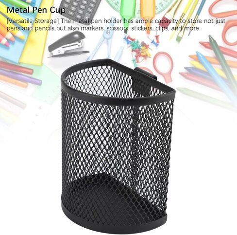 AYNEFY Wall Mounted Pencil Holder, Mesh Stainless Steel Pen Basket with Hook Wall Hanging Pencil Holder Large Capacity Hangable Mesh Metal Pen Cup Desk Organizer for Office School Home in Saudi Arabia
