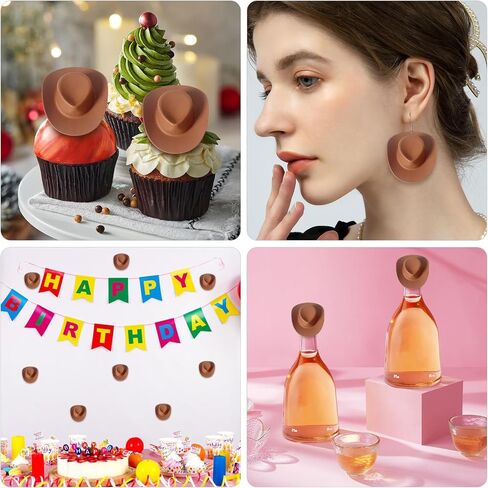 30 PCS Mini Cowboy Hat ، قبعات رعاة البقر المصغرة من البلاستيك ، أغطية كب كيك لطيفة لإكسسوارات الحفلات ، دمية صغيرة لطيفة لصنع المجوهرات المصنوعة من الحرف اليدوية (الوردي) in Kuwait