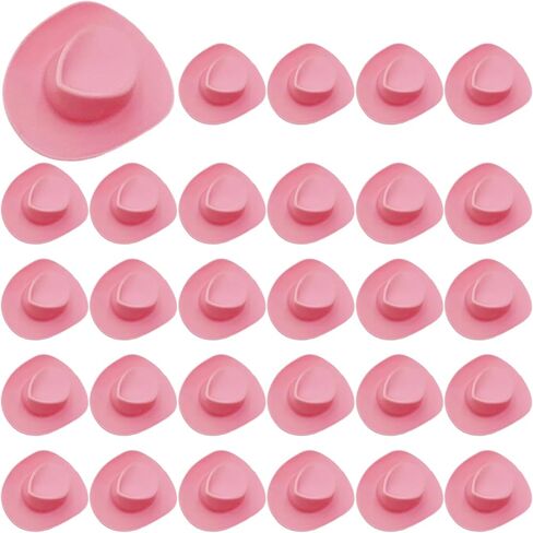 30 PCS Mini Cowboy Hat ، قبعات رعاة البقر المصغرة من البلاستيك ، أغطية كب كيك لطيفة لإكسسوارات الحفلات ، دمية صغيرة لطيفة لصنع المجوهرات المصنوعة من الحرف اليدوية (الوردي) in Kuwait