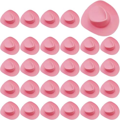 30 PCS Mini Cowboy Hat ، قبعات رعاة البقر المصغرة من البلاستيك ، أغطية كب كيك لطيفة لإكسسوارات الحفلات ، دمية صغيرة لطيفة لصنع المجوهرات المصنوعة من الحرف اليدوية (الوردي) in Kuwait