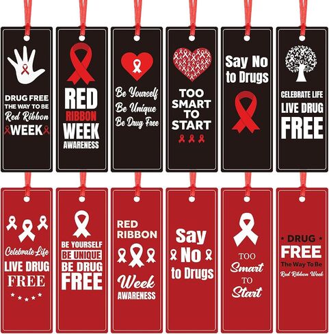 Qilery 240 Pcs Red Ribbon Week Drug Free Bookmarks Red Ribbon Week Awareness Bookmarks Say No to Drugs with Charity Event Party Decoration Supplies in Saudi Arabia