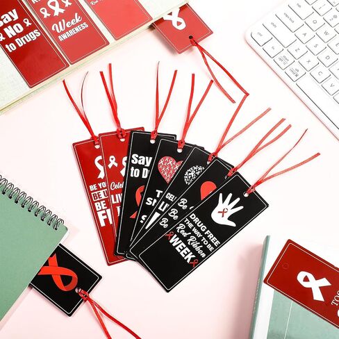 Qilery 240 Pcs Red Ribbon Week Drug Free Bookmarks Red Ribbon Week Awareness Bookmarks Say No to Drugs with Charity Event Party Decoration Supplies in Saudi Arabia