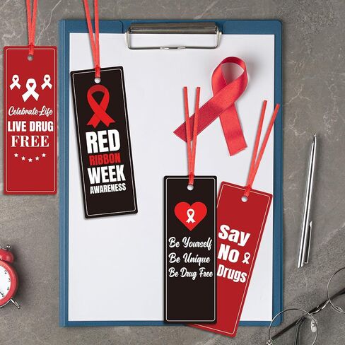 Qilery 240 Pcs Red Ribbon Week Drug Free Bookmarks Red Ribbon Week Awareness Bookmarks Say No to Drugs with Charity Event Party Decoration Supplies in Saudi Arabia