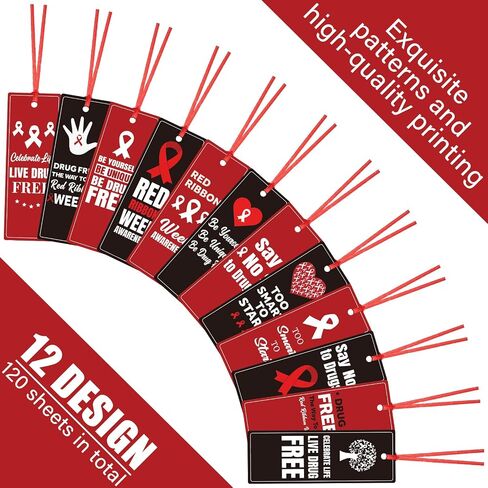 Qilery 240 Pcs Red Ribbon Week Drug Free Bookmarks Red Ribbon Week Awareness Bookmarks Say No to Drugs with Charity Event Party Decoration Supplies in Saudi Arabia