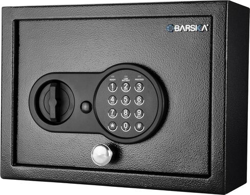 Barska Top Opening Keypad Safe – Compact Digital Security Box for Home or Office, Solid Steel, Anti-Pry Hinges, 2 Locking Bolts, Backup Keys, Floor Mat, Mounting Hardware – Jewelry & Valuables in Saudi Arabia