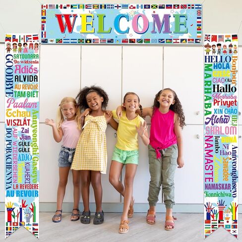 3Pcs Welcome International Party Decorations Country Flags Hanging Porch Sign Around the World Party Door Cover Banner Photo Background for International Sports Events Club Classroom Wall Door Decor in Saudi Arabia