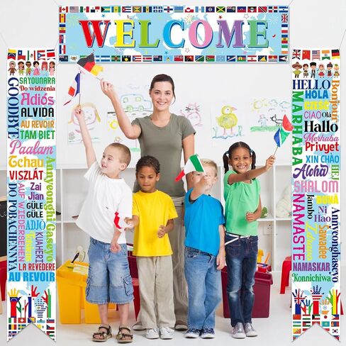 3Pcs Welcome International Party Decorations Country Flags Hanging Porch Sign Around the World Party Door Cover Banner Photo Background for International Sports Events Club Classroom Wall Door Decor in Saudi Arabia