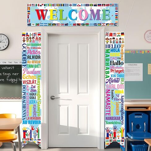 3Pcs Welcome International Party Decorations Country Flags Hanging Porch Sign Around the World Party Door Cover Banner Photo Background for International Sports Events Club Classroom Wall Door Decor in Saudi Arabia