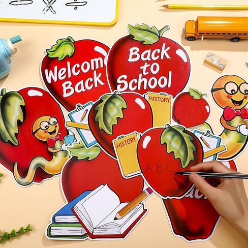 48 أجهزة كمبيوتر نرحب مرة أخرى في قواطع المدرسة العودة إلى المدرسة أبل قطع زخارف الفصول الدراسية بوكو دودة مزدوجة الجوانب زينة الطباعة in Kuwait