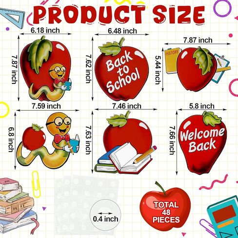 48 أجهزة كمبيوتر نرحب مرة أخرى في قواطع المدرسة العودة إلى المدرسة أبل قطع زخارف الفصول الدراسية بوكو دودة مزدوجة الجوانب زينة الطباعة in Kuwait