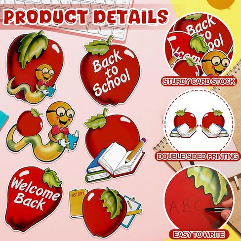 48 أجهزة كمبيوتر نرحب مرة أخرى في قواطع المدرسة العودة إلى المدرسة أبل قطع زخارف الفصول الدراسية بوكو دودة مزدوجة الجوانب زينة الطباعة in Kuwait