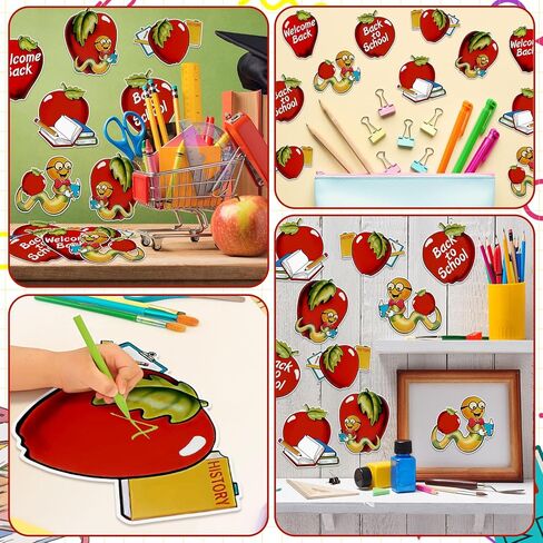 48 أجهزة كمبيوتر نرحب مرة أخرى في قواطع المدرسة العودة إلى المدرسة أبل قطع زخارف الفصول الدراسية بوكو دودة مزدوجة الجوانب زينة الطباعة in Kuwait