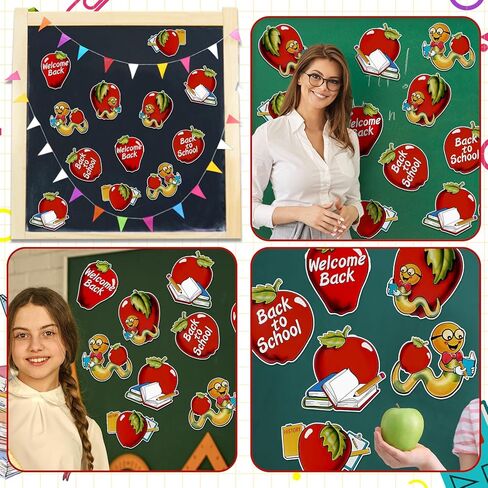 48 أجهزة كمبيوتر نرحب مرة أخرى في قواطع المدرسة العودة إلى المدرسة أبل قطع زخارف الفصول الدراسية بوكو دودة مزدوجة الجوانب زينة الطباعة in Kuwait