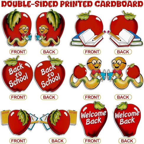 48 أجهزة كمبيوتر نرحب مرة أخرى في قواطع المدرسة العودة إلى المدرسة أبل قطع زخارف الفصول الدراسية بوكو دودة مزدوجة الجوانب زينة الطباعة in Kuwait