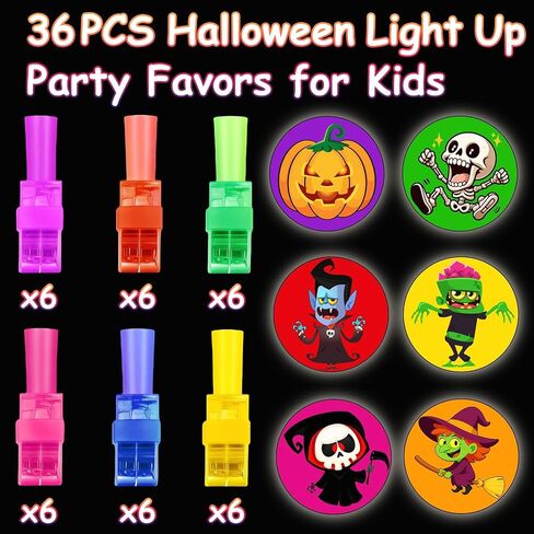 36PCS Halloween Party Favors for Kids,Halloween LED Finger Lights Toys Glow in the Dark Party Favors Classroom School Trick or Treat Goodie Bag Fillers Prizes Bulk Halloween Gifts in Saudi Arabia