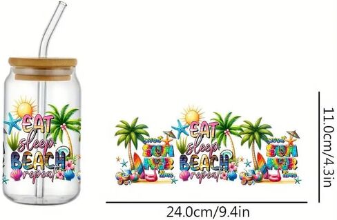 4 مساءً شاطئ الصيف تحت عنوان UV DTF CUP لفت الشتاء UV DTF نقل ملصق مقاوم للماء للكؤوس الزجاجية الحرف اليدوية DIY ， فرك على ملصقات نقل لمياه ماء زجاجة محمولة شارات الخشب in Kuwait