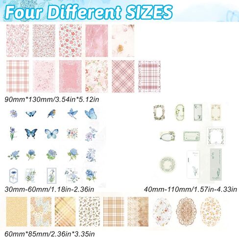 400 PCS Kit Scrapbook Supplies Kit ، ورق قصاصات الأزهار والملصقات ، مجموعة لوازم الحرف الجمالية الجمالية لمجلة Journaling Junk Journal in Saudi Arabia