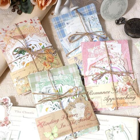 400 PCS Kit Scrapbook Supplies Kit ، ورق قصاصات الأزهار والملصقات ، مجموعة لوازم الحرف الجمالية الجمالية لمجلة Journaling Junk Journal in Saudi Arabia