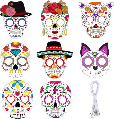 HOWAF 24PCS Day of The Dead Masks Craft Kit, Dia De Los Muertos Sugar Skull Mask Color Your Own Skull Masks for Mexican Day of The Dead Halloween Party Craft Activity in Saudi Arabia