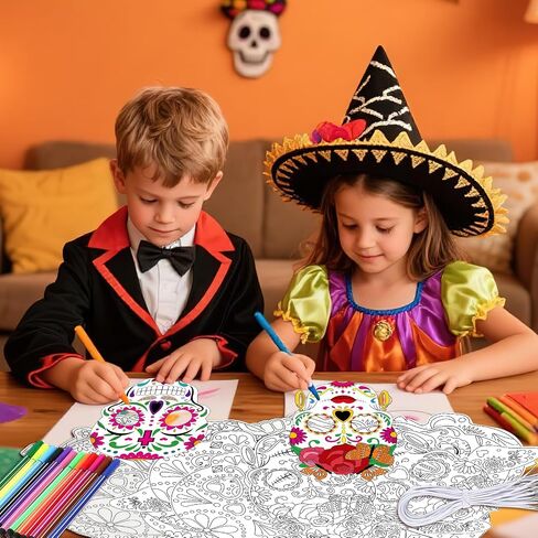 HOWAF 24PCS Day of The Dead Masks Craft Kit, Dia De Los Muertos Sugar Skull Mask Color Your Own Skull Masks for Mexican Day of The Dead Halloween Party Craft Activity in Saudi Arabia