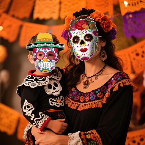 HOWAF 24PCS Day of The Dead Masks Craft Kit, Dia De Los Muertos Sugar Skull Mask Color Your Own Skull Masks for Mexican Day of The Dead Halloween Party Craft Activity in Saudi Arabia
