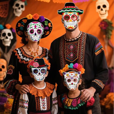 HOWAF 24PCS Day of The Dead Masks Craft Kit, Dia De Los Muertos Sugar Skull Mask Color Your Own Skull Masks for Mexican Day of The Dead Halloween Party Craft Activity in Saudi Arabia