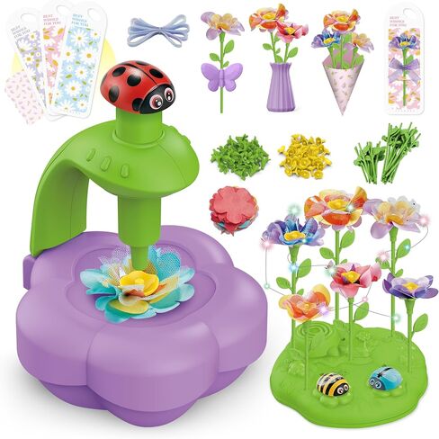 Wiyeang DIY Fabric Flower Bouquet Kit for Girls,Arts and Crafts for Kids Ages 6-12,Birthday Gifts Ideas for Girl 6 7 8 9 10 11 Year Old-Light and Music Flowers Market Toy in Saudi Arabia