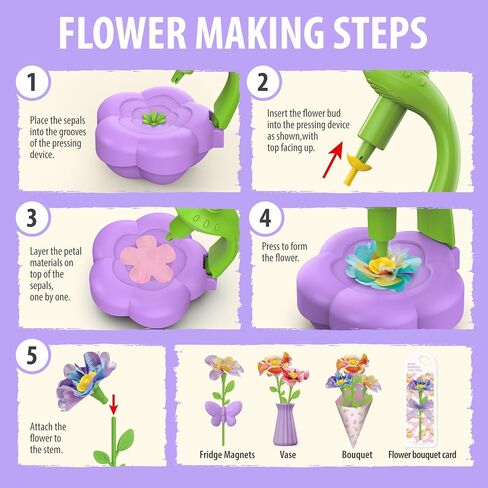 Wiyeang DIY Fabric Flower Bouquet Kit for Girls,Arts and Crafts for Kids Ages 6-12,Birthday Gifts Ideas for Girl 6 7 8 9 10 11 Year Old-Light and Music Flowers Market Toy in Saudi Arabia
