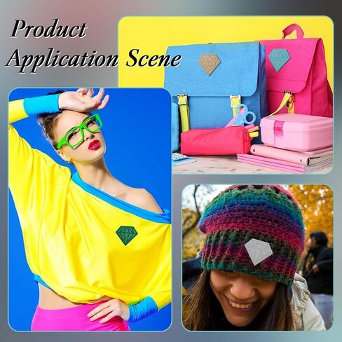 FINGERINSPIRE 30 Pcs Diamond Embroidery Patches 15 Colors Diamond Shape Iron on Cloth Applique 2.64x3Inch Polyester Sequin Glitter Diamonds Sewing Patches for Backpack Pants Hat Jeans Daily Use in Saudi Arabia