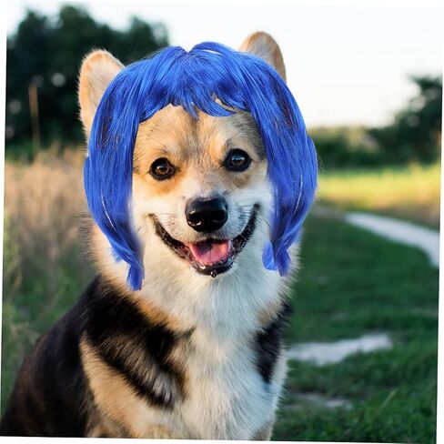YARNOW Dog Wig Dog Halloween Costume Cat Wig Blue Hair with Adjustable Elastic Bands for Halloween, Christmas, Parties in Saudi Arabia