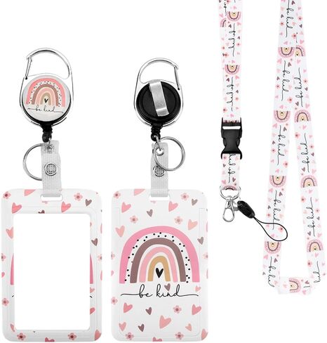 حامل شارة الهوية مع قلب القوس اللطيف ، الحبل القابل للسحب الوردي للنساء ، مستلزمات المكاتب الجمالية للمعلمين ، عمال الرعاية الصحية in Kuwait