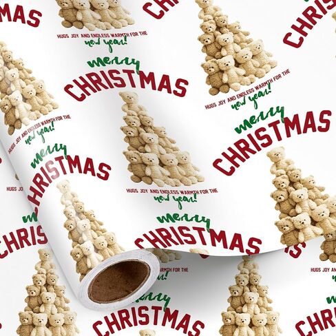 Ruspepa Christmas Bear Bear Wrapp Roll و Mini Roll و Cute Santa Honey Bear وتصميم شجرة الكريسماس مع غلاف هدايا نصي عزيزتي للأطفال والأصدقاء والعائلة وهدايا العطلات ، 17 بوصة × 16.4 قدمًا in Saudi Arabia