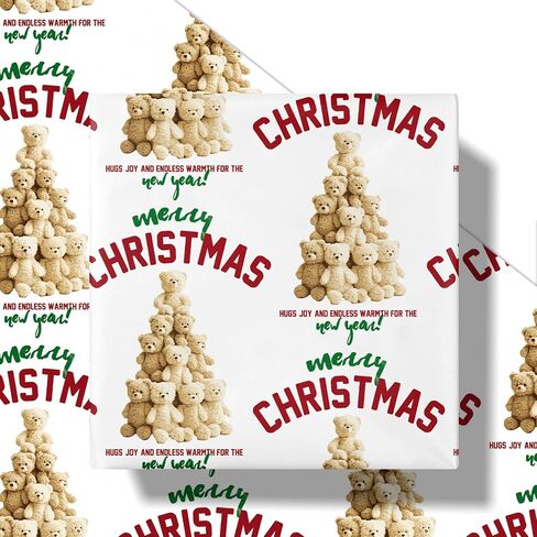 Ruspepa Christmas Bear Bear Wrapp Roll و Mini Roll و Cute Santa Honey Bear وتصميم شجرة الكريسماس مع غلاف هدايا نصي عزيزتي للأطفال والأصدقاء والعائلة وهدايا العطلات ، 17 بوصة × 16.4 قدمًا in Saudi Arabia