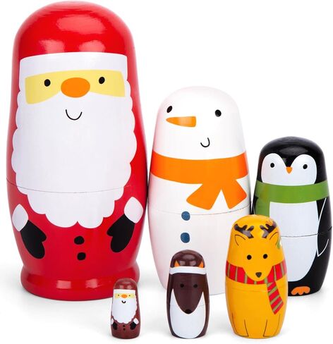 AMOR PRESENT Russian Nesting Dolls, 7PCS Wood Nesting Dolls Matryoshka Stacking Nested Set for Christmas Children Kids Birthday Gift in Kuwait