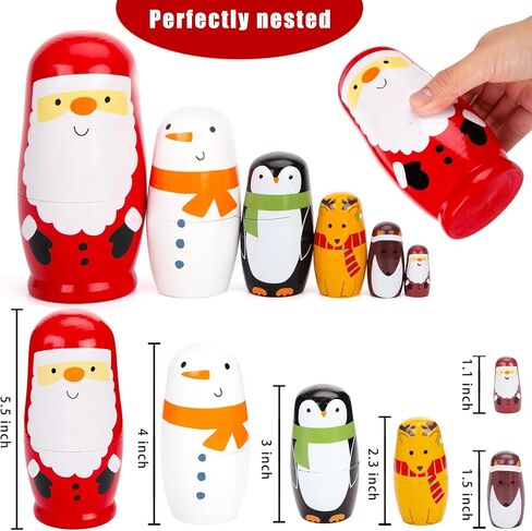 AMOR PRESENT Russian Nesting Dolls, 7PCS Wood Nesting Dolls Matryoshka Stacking Nested Set for Christmas Children Kids Birthday Gift in Kuwait