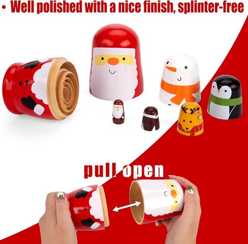 AMOR PRESENT Russian Nesting Dolls, 7PCS Wood Nesting Dolls Matryoshka Stacking Nested Set for Christmas Children Kids Birthday Gift in Kuwait