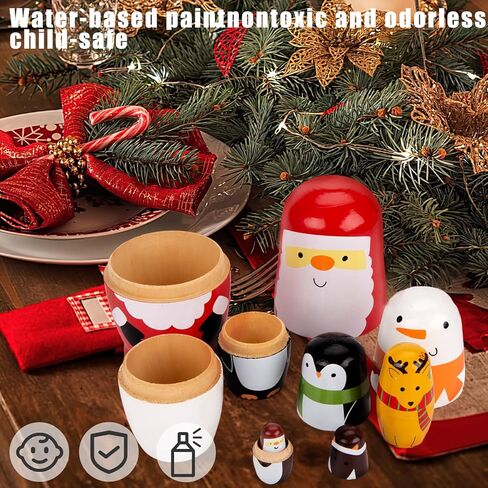 AMOR PRESENT Russian Nesting Dolls, 7PCS Wood Nesting Dolls Matryoshka Stacking Nested Set for Christmas Children Kids Birthday Gift in Kuwait