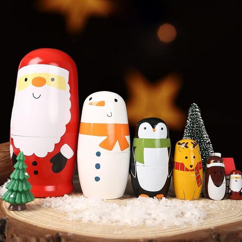 AMOR PRESENT Russian Nesting Dolls, 7PCS Wood Nesting Dolls Matryoshka Stacking Nested Set for Christmas Children Kids Birthday Gift in Kuwait