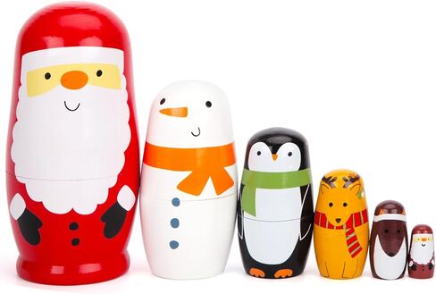 AMOR PRESENT Russian Nesting Dolls, 7PCS Wood Nesting Dolls Matryoshka Stacking Nested Set for Christmas Children Kids Birthday Gift in Kuwait