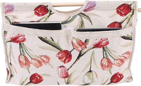 Pissente Wooden Wooden Handle Metting Bag Bag Organizer Storage Storage Storage storage storage storage storage ، with zipper ، for shicing elege tools ، yarn 16.5 × 11.8x4.3inch (زهرة حمراء) in Saudi Arabia
